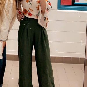 army green flowy pants